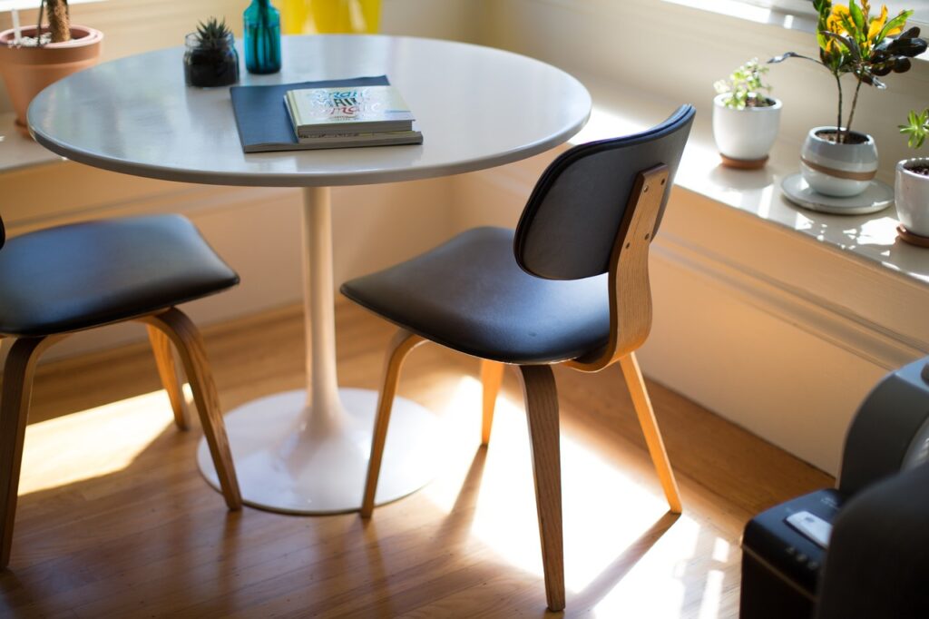 A welcoming nook with a bistro table - a safe place to have serious conversations about family conflict.